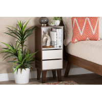 Baxton Studio BC 6132-01-Columbia/White-Bookcase Senja Modern and Contemporary Two-Tone White and Walnut Brown Finished Wood 2-Drawer Bookcase